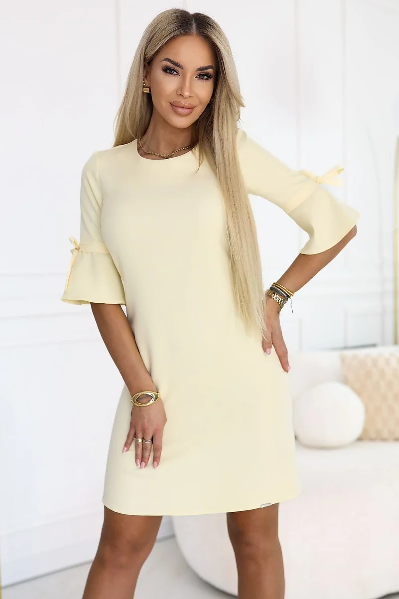 Robe jaune courte trapèze manches 3/4