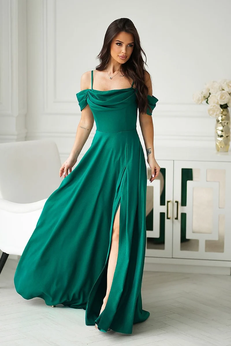 Robe longue verte émeraude fendue