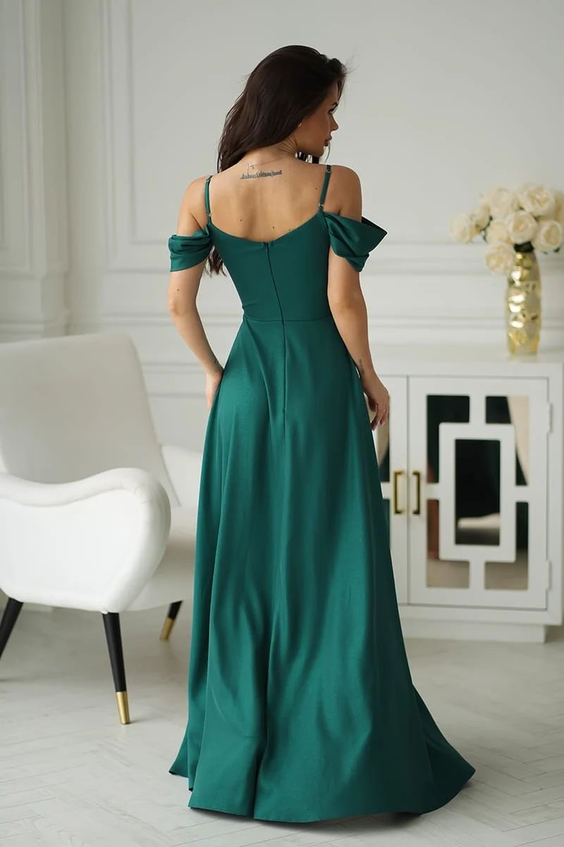 Robe longue verte émeraude fendue