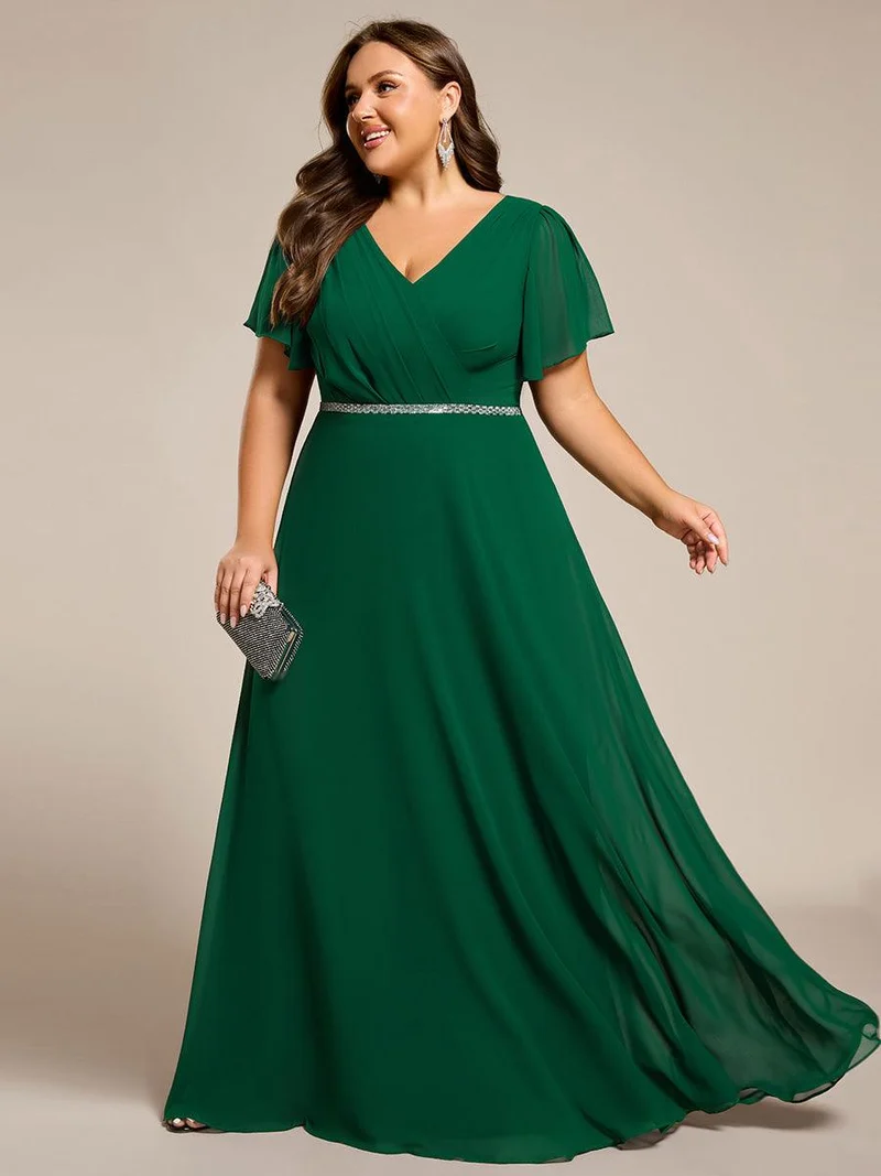 Robe de soirée trapèze en mousseline à sequins grande taille