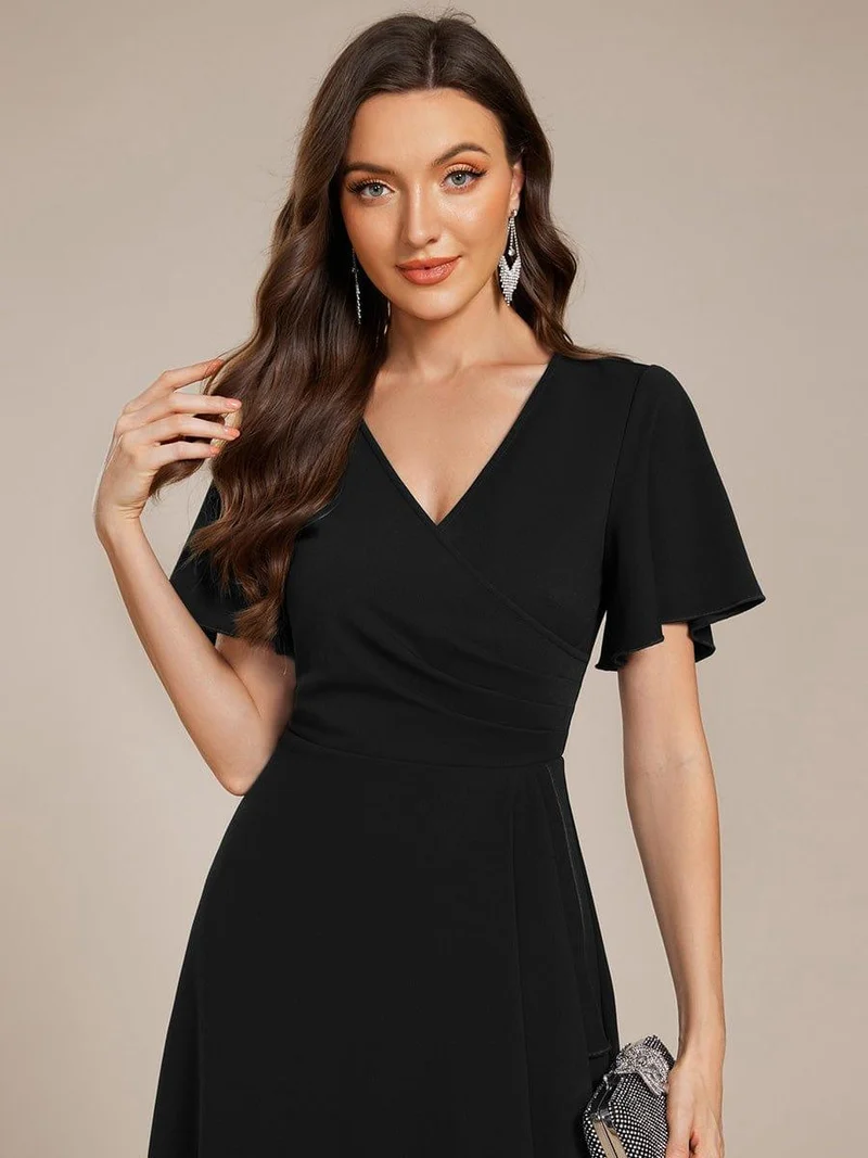 ever FALLON|Robe d'invitée de mariage mi-longue à col en V très extensible (Vente finale)