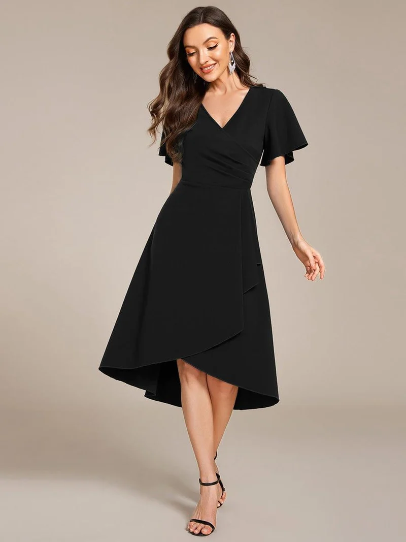 ever FALLON|Robe d'invitée de mariage mi-longue à col en V très extensible (Vente finale)
