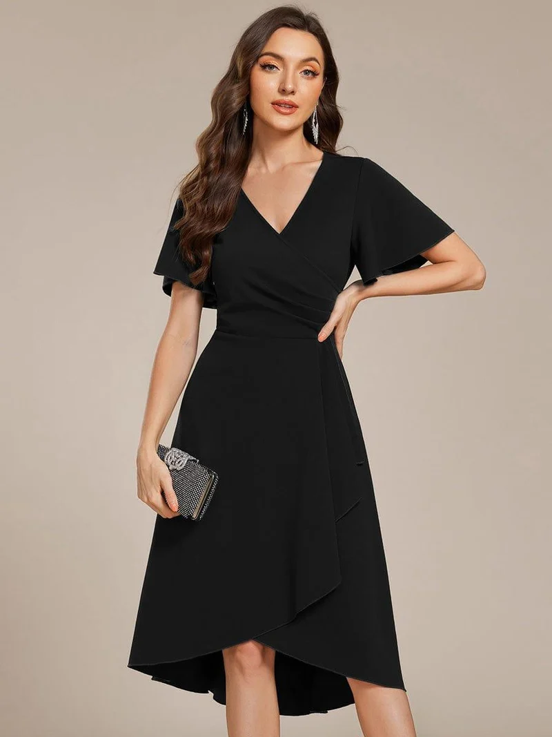 ever FALLON|Robe d'invitée de mariage mi-longue à col en V très extensible (Vente finale)