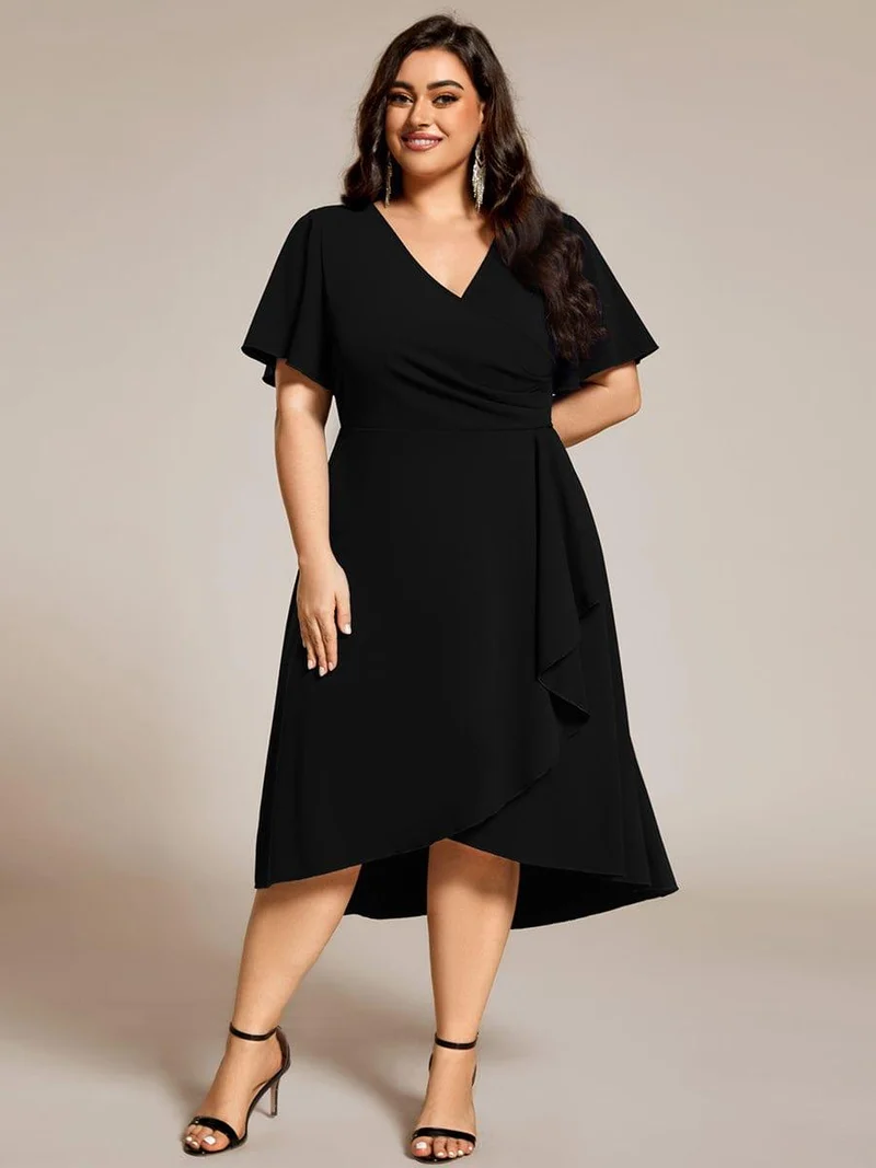 ever FALLON|Robe d'invitée de mariage mi-longue à col en V très extensible (Vente finale)