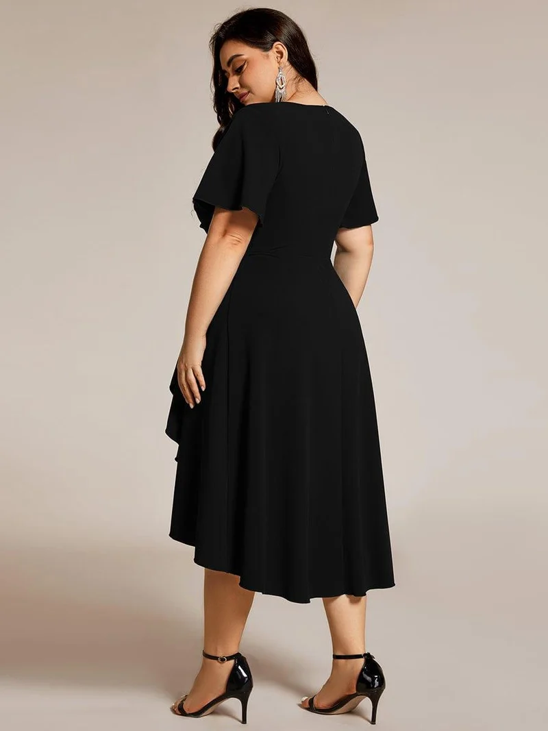 ever FALLON|Robe d'invitée de mariage mi-longue à col en V très extensible (Vente finale)
