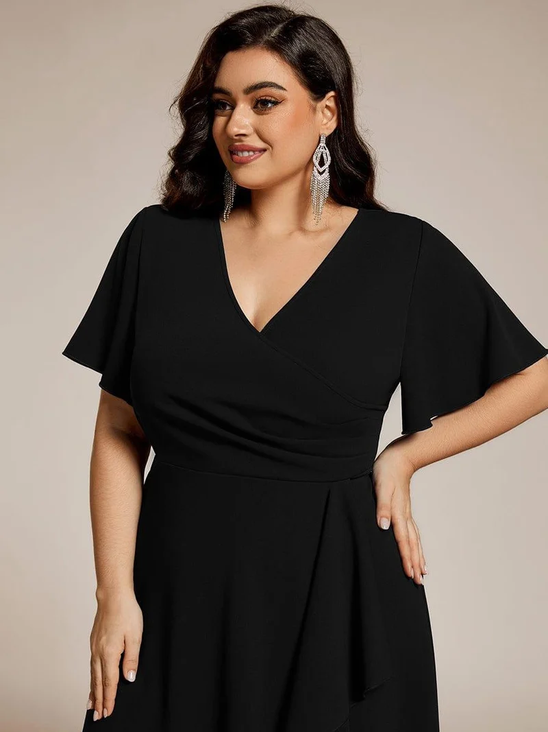 ever FALLON|Robe d'invitée de mariage mi-longue à col en V très extensible (Vente finale)