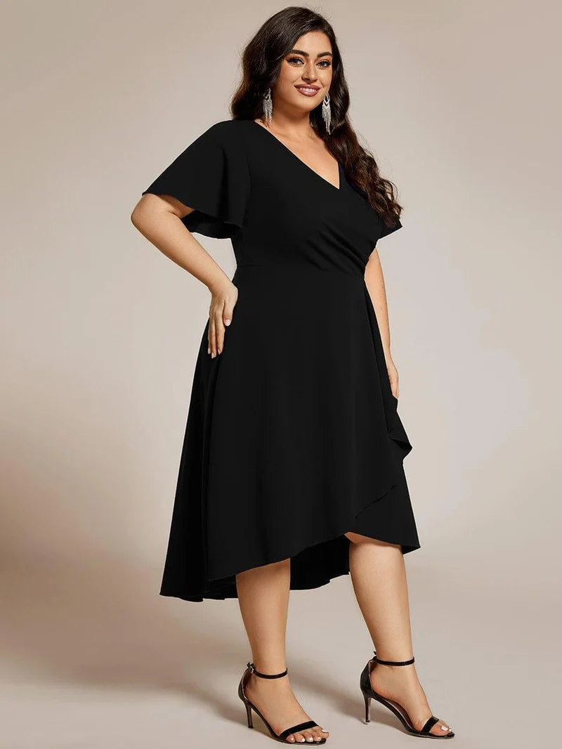 ever FALLON|Robe d'invitée de mariage mi-longue à col en V très extensible (Vente finale)