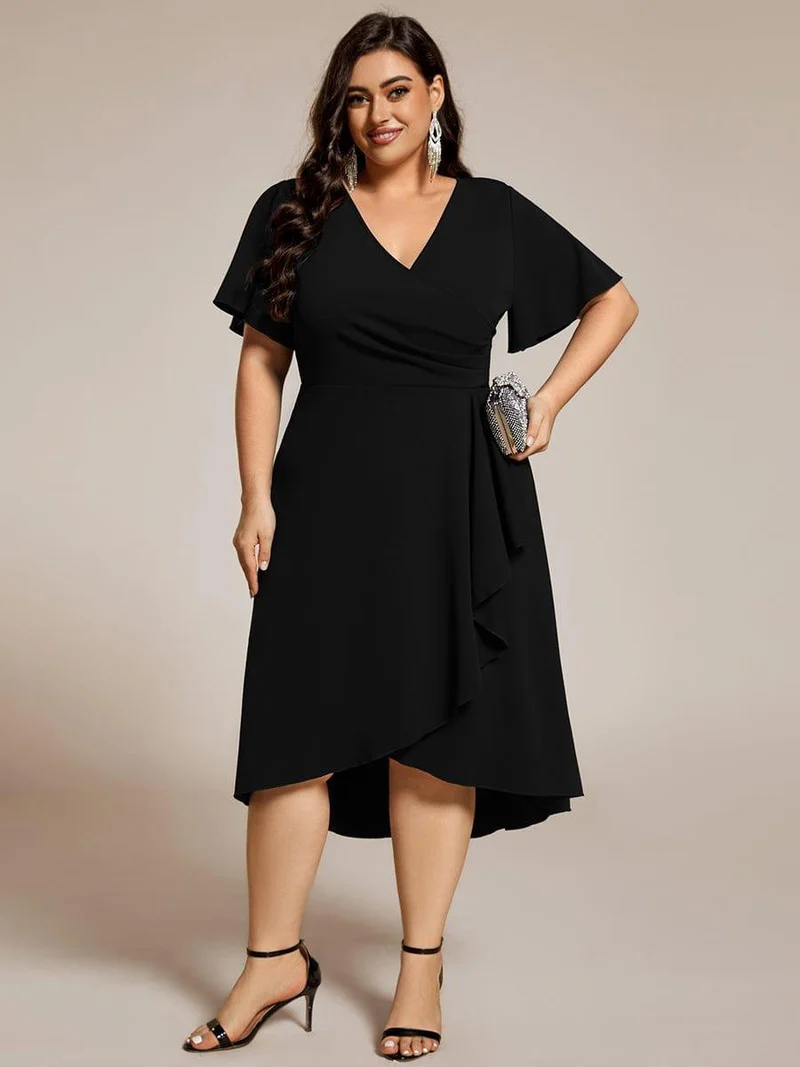 ever FALLON|Robe d'invitée de mariage mi-longue à col en V très extensible (Vente finale)