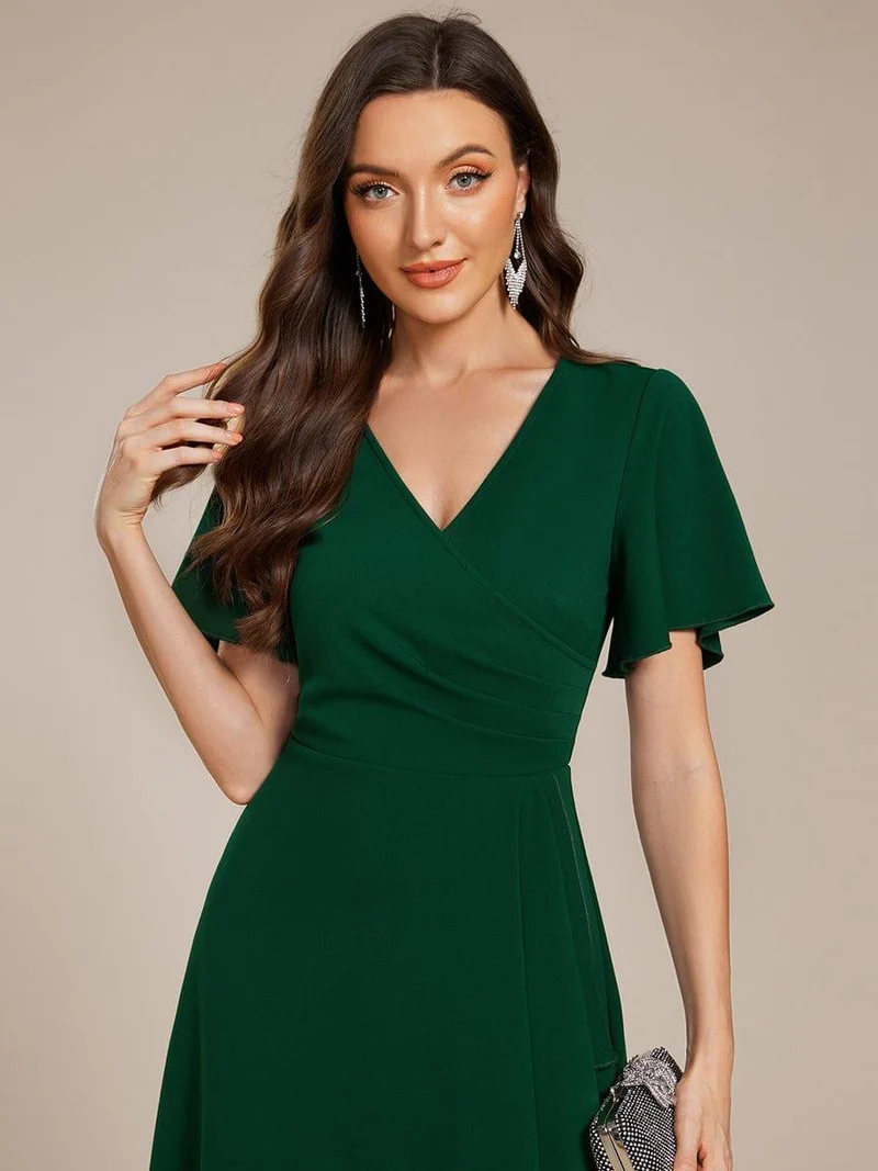 ever FALLON|Robe d'invitée de mariage mi-longue à col en V très extensible (Vente finale)