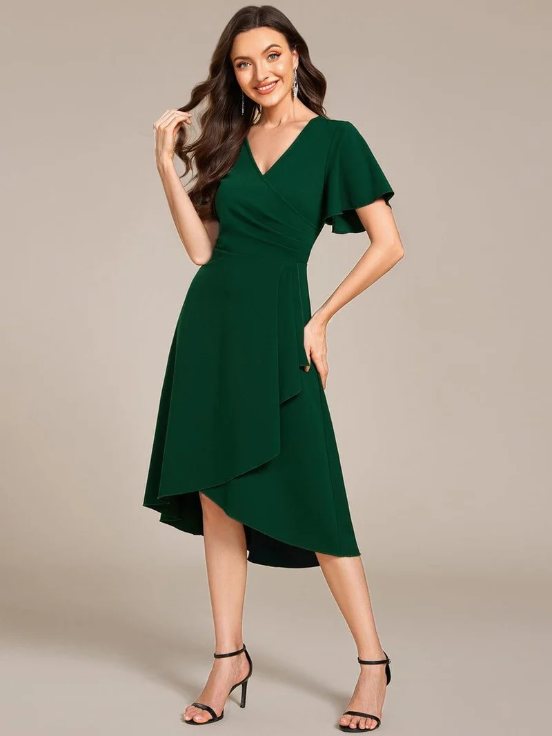 ever FALLON|Robe d'invitée de mariage mi-longue à col en V très extensible (Vente finale)