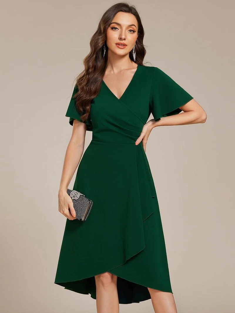 ever FALLON|Robe d'invitée de mariage mi-longue à col en V très extensible (Vente finale)