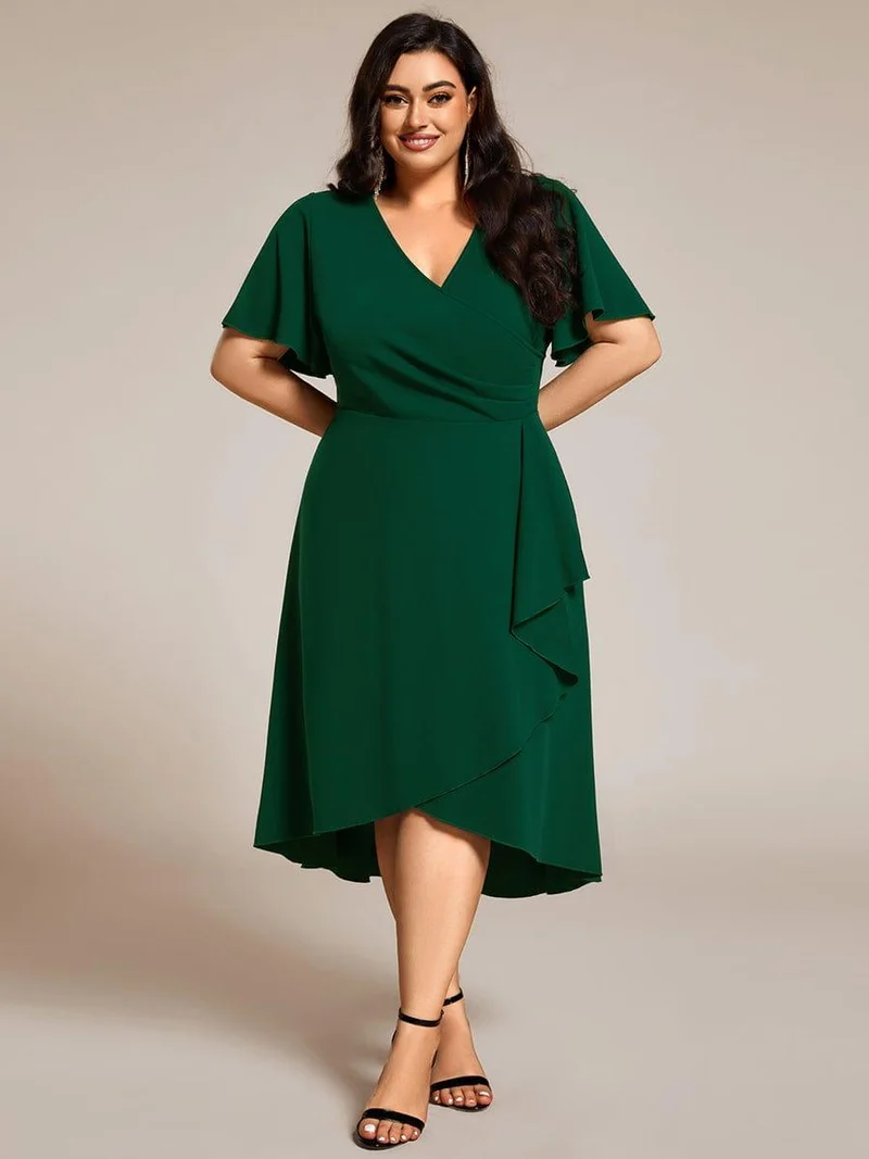 ever FALLON|Robe d'invitée de mariage mi-longue à col en V très extensible (Vente finale)