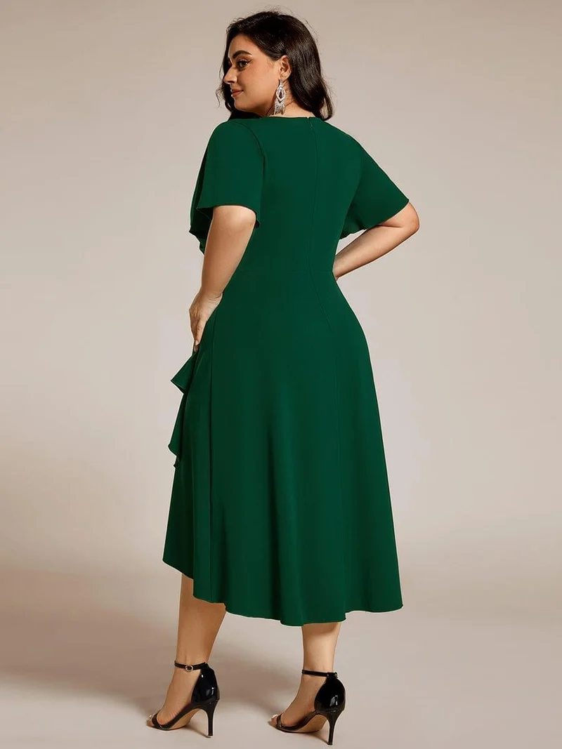 ever FALLON|Robe d'invitée de mariage mi-longue à col en V très extensible (Vente finale)