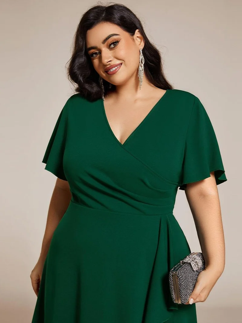 ever FALLON|Robe d'invitée de mariage mi-longue à col en V très extensible (Vente finale)