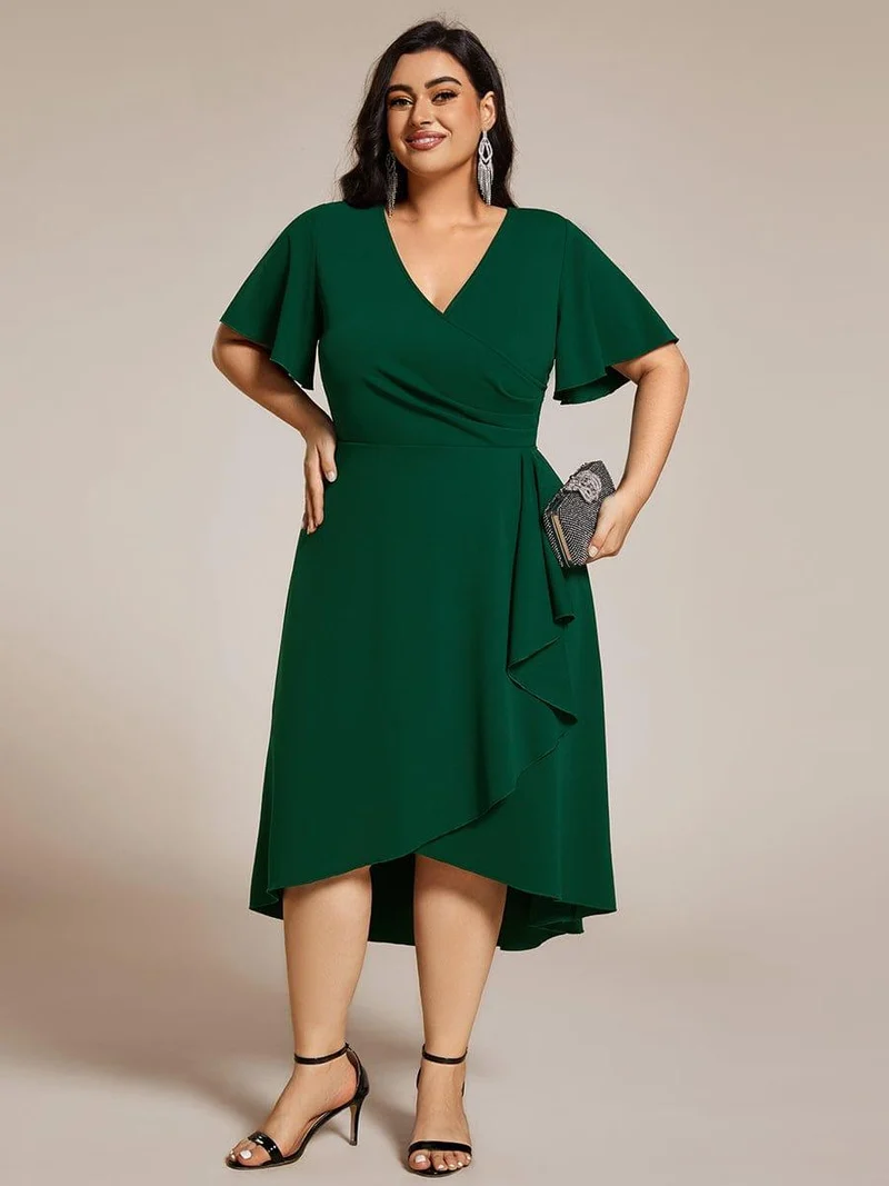 ever FALLON|Robe d'invitée de mariage mi-longue à col en V très extensible (Vente finale)