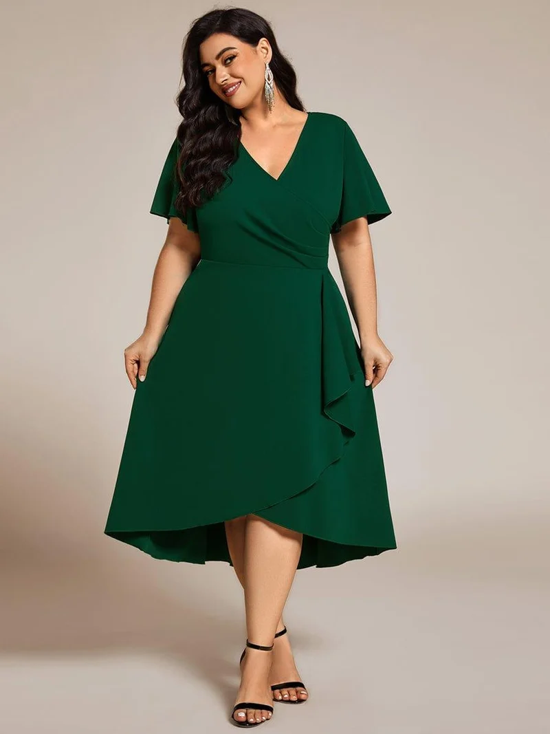 ever FALLON|Robe d'invitée de mariage mi-longue à col en V très extensible (Vente finale)
