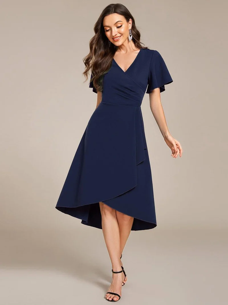 ever FALLON|Robe d'invitée de mariage mi-longue à col en V très extensible (Vente finale)
