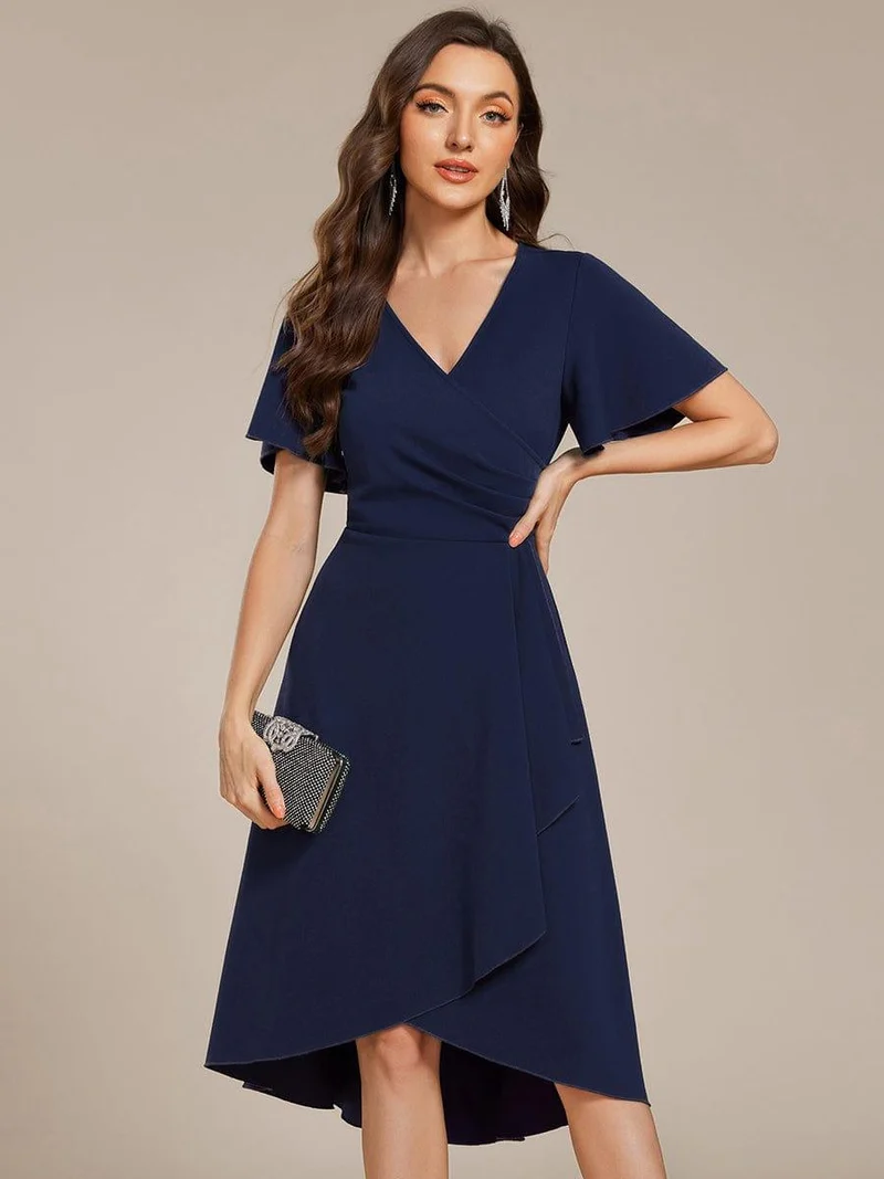 ever FALLON|Robe d'invitée de mariage mi-longue à col en V très extensible (Vente finale)