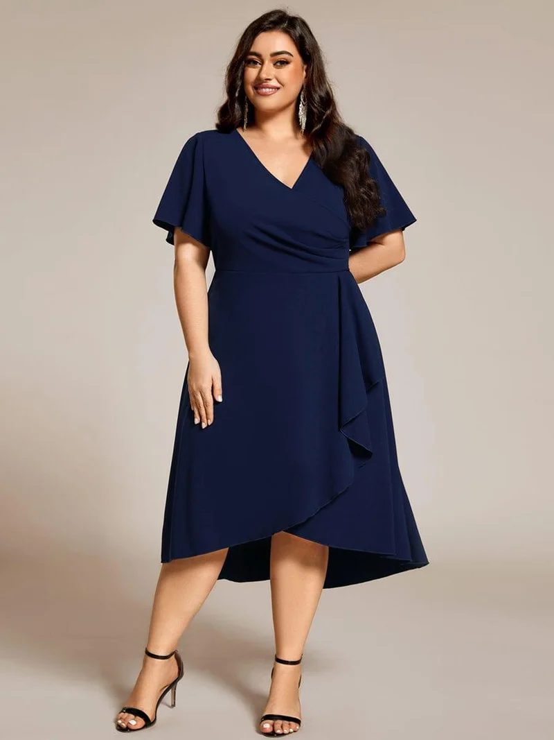 ever FALLON|Robe d'invitée de mariage mi-longue à col en V très extensible (Vente finale)