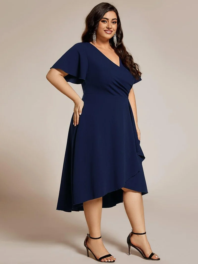ever FALLON|Robe d'invitée de mariage mi-longue à col en V très extensible (Vente finale)