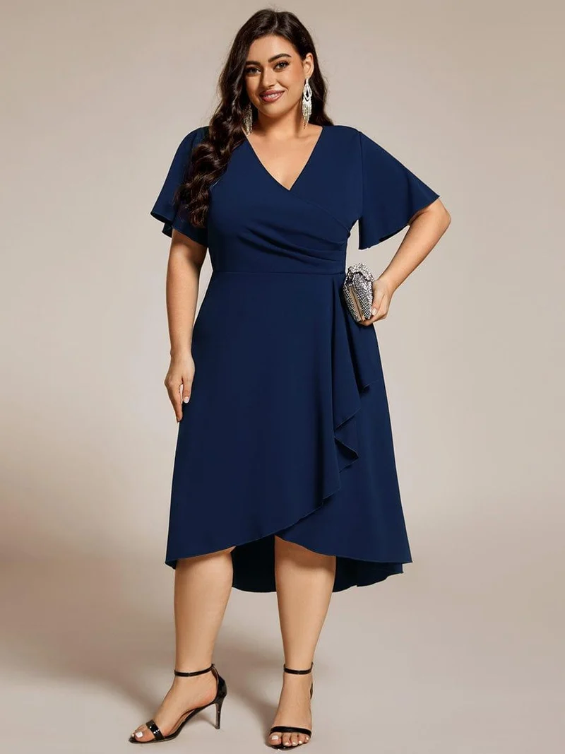 ever FALLON|Robe d'invitée de mariage mi-longue à col en V très extensible (Vente finale)