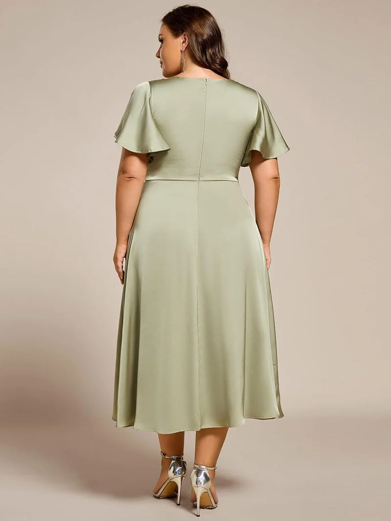 pretty SAIGE|Robe d'invitée de mariage en satin grande taille avec jupe à volants