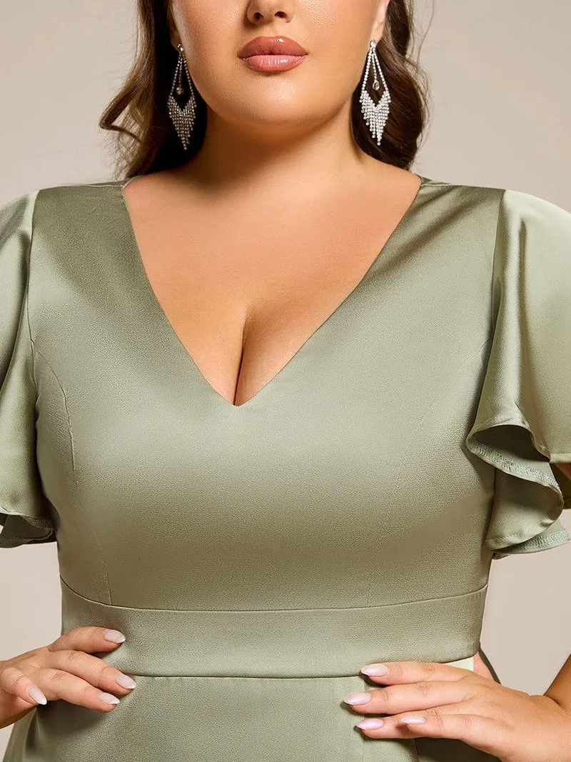 pretty SAIGE|Robe d'invitée de mariage en satin grande taille avec jupe à volants