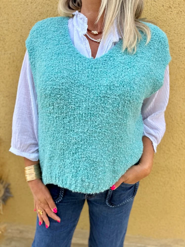 Pull bouclettes Olivio bleu glacier