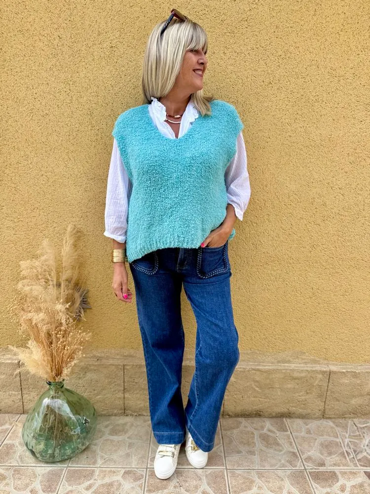 Pull bouclettes Olivio bleu glacier