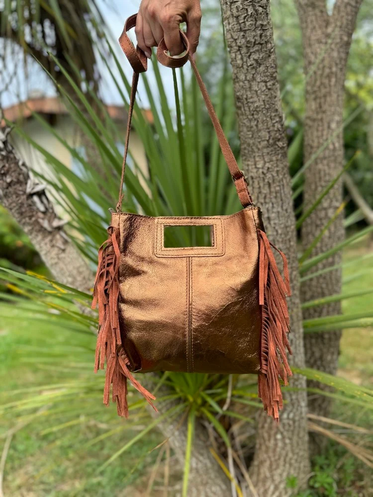 Sac en cuir Luciano brillant caramel