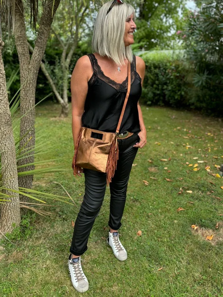 Sac en cuir Luciano brillant caramel
