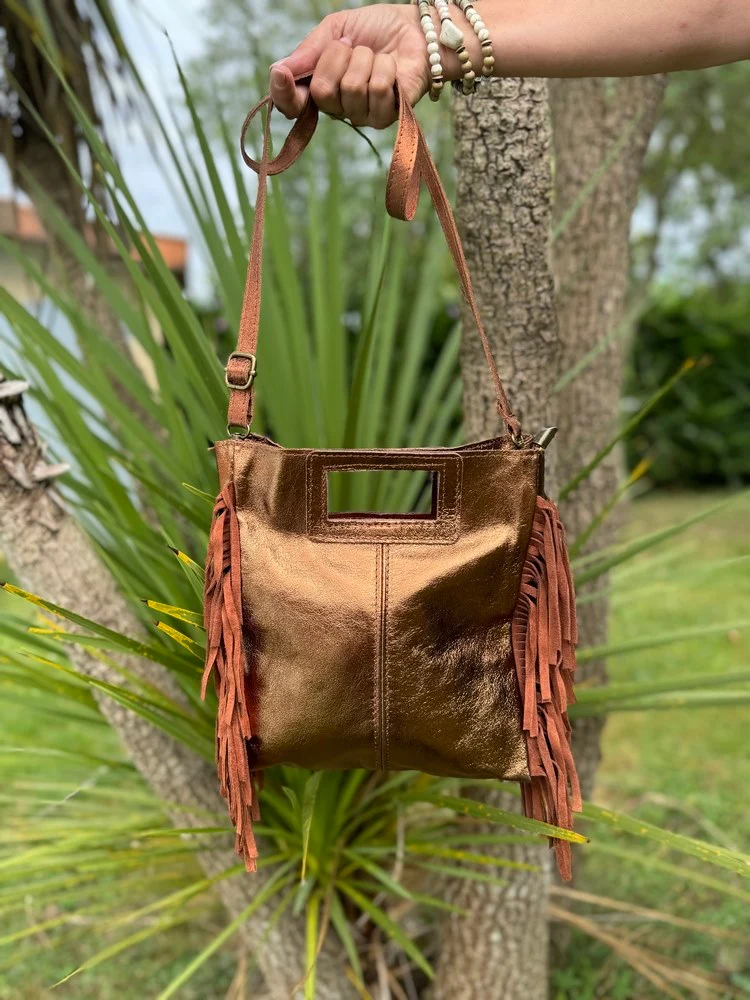 Sac en cuir Luciano brillant caramel