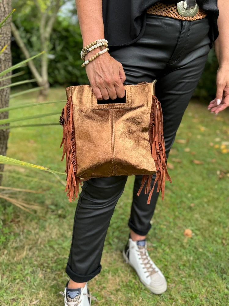 Sac en cuir Luciano brillant caramel