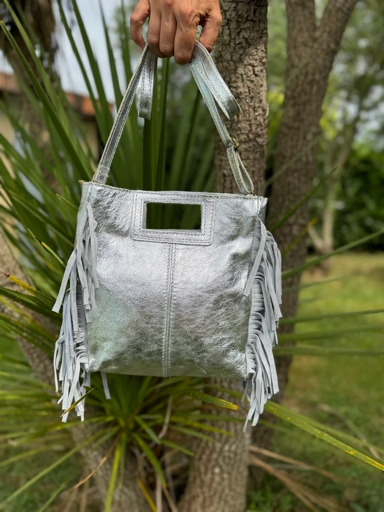 Sac en cuir Luciano brillant argent