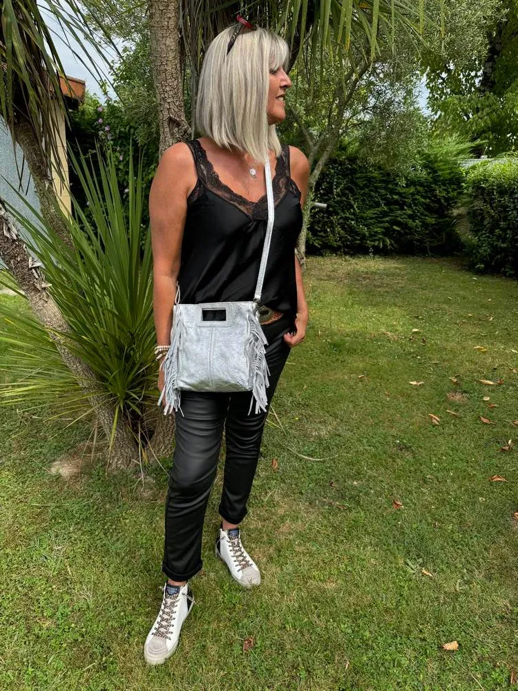 Sac en cuir Luciano brillant argent