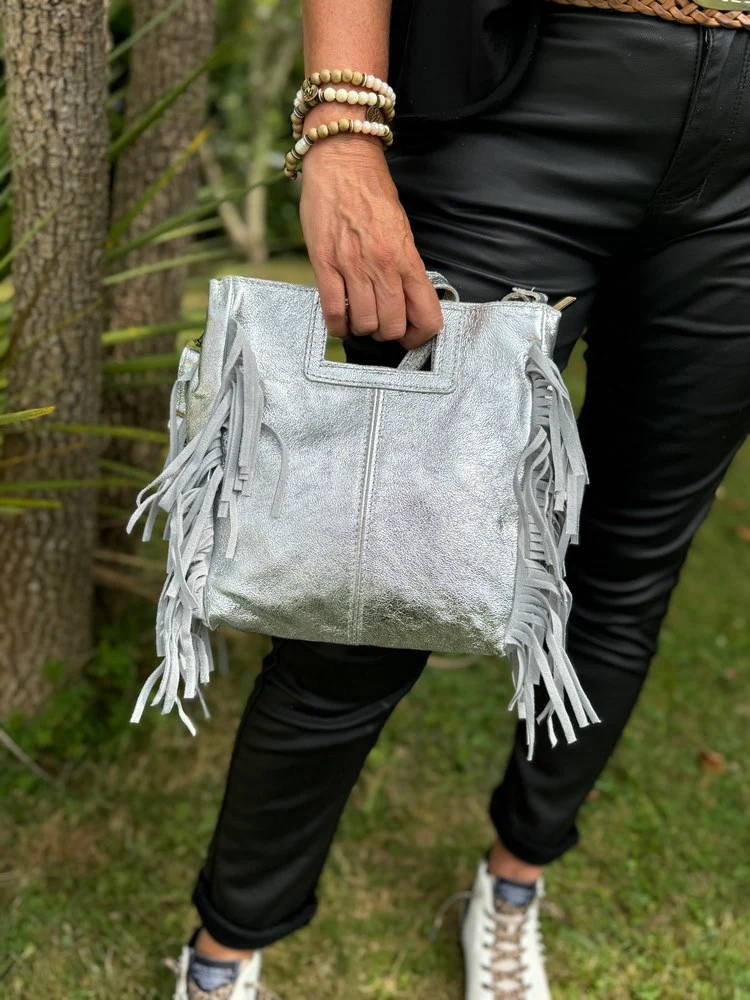 Sac en cuir Luciano brillant argent