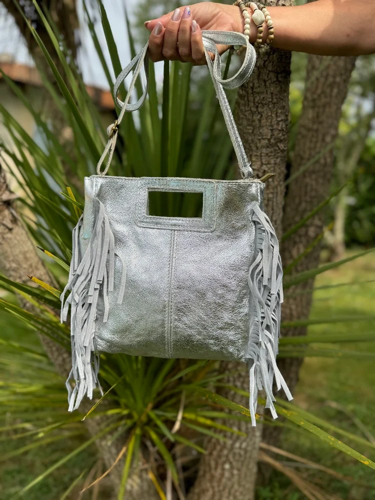 Sac en cuir Luciano brillant argent