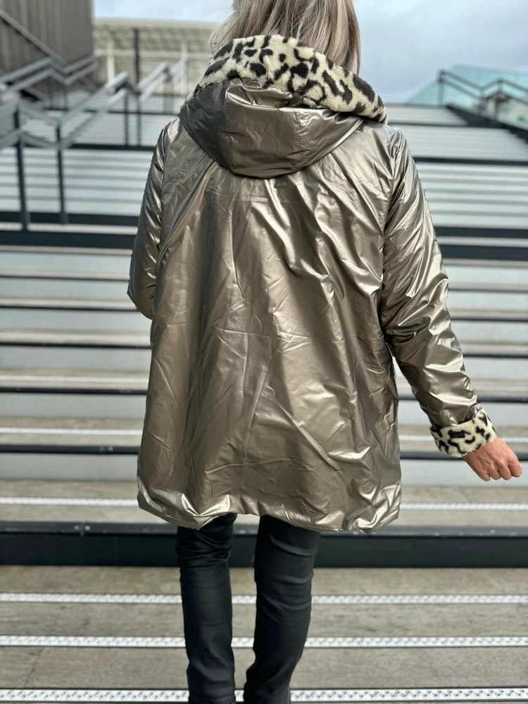 Veste fourrée Laura réversible bronze et léopard