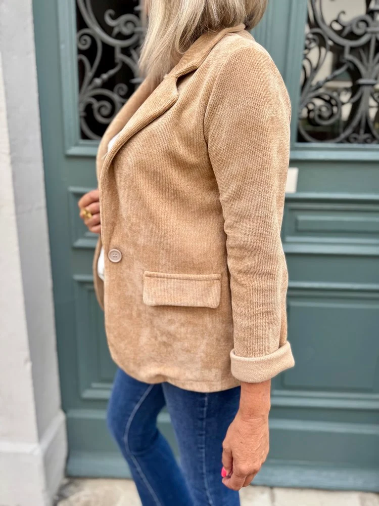 Veste tailleur en velours Sandra camel