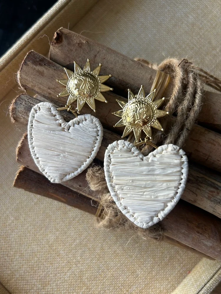 Boucles d'oreilles Rafia coeur