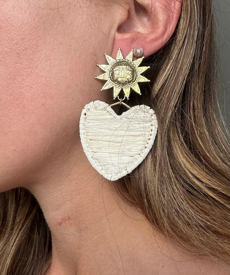 Boucles d'oreilles Rafia coeur