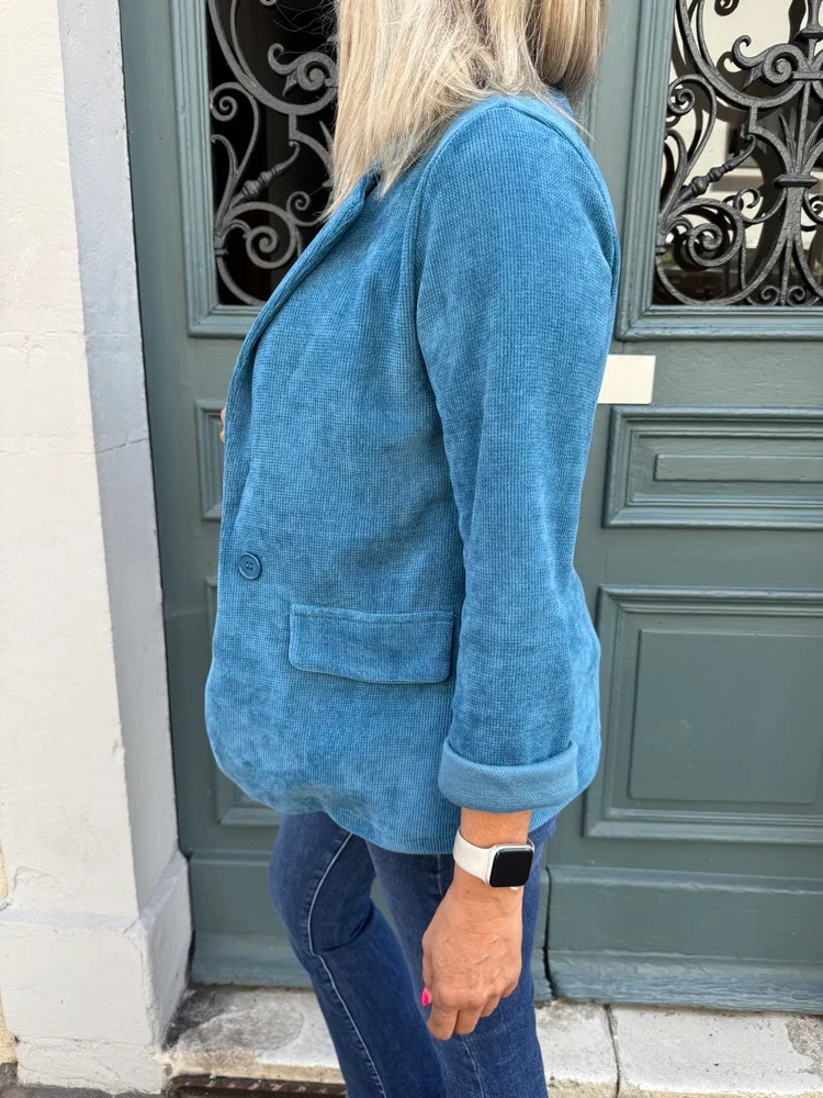 Veste tailleur en velours Sandra turquoise foncé