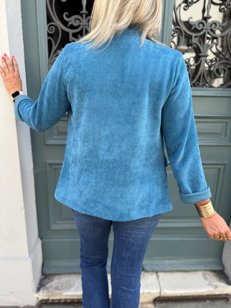 Veste tailleur en velours Sandra turquoise foncé