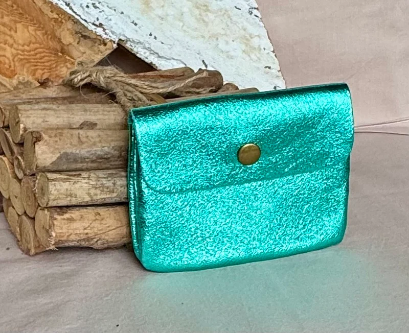 Porte monnaie Paco en cuir turquoise
