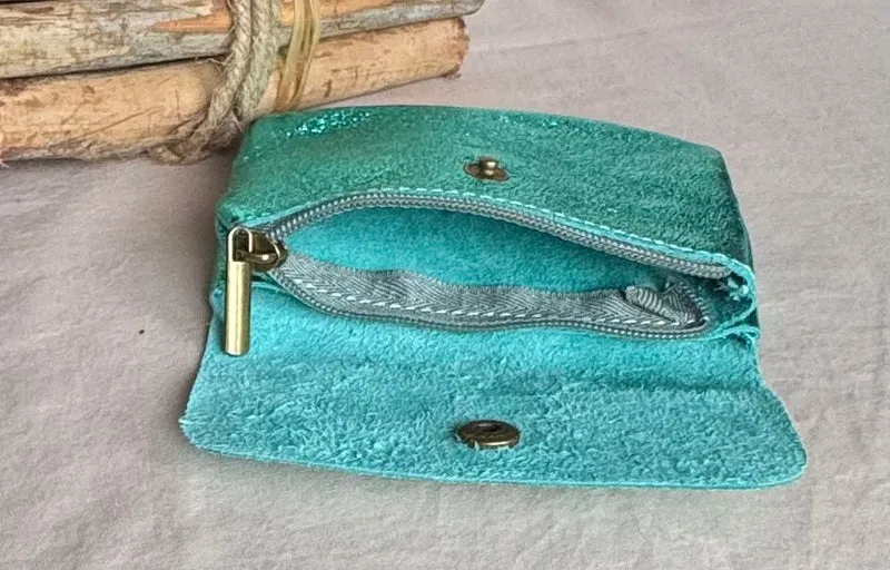 Porte monnaie Paco en cuir turquoise