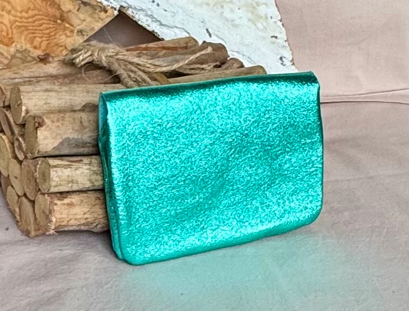 Porte monnaie Paco en cuir turquoise