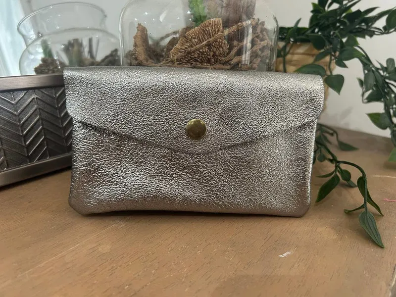 Porte monnaie Rico en cuir argent