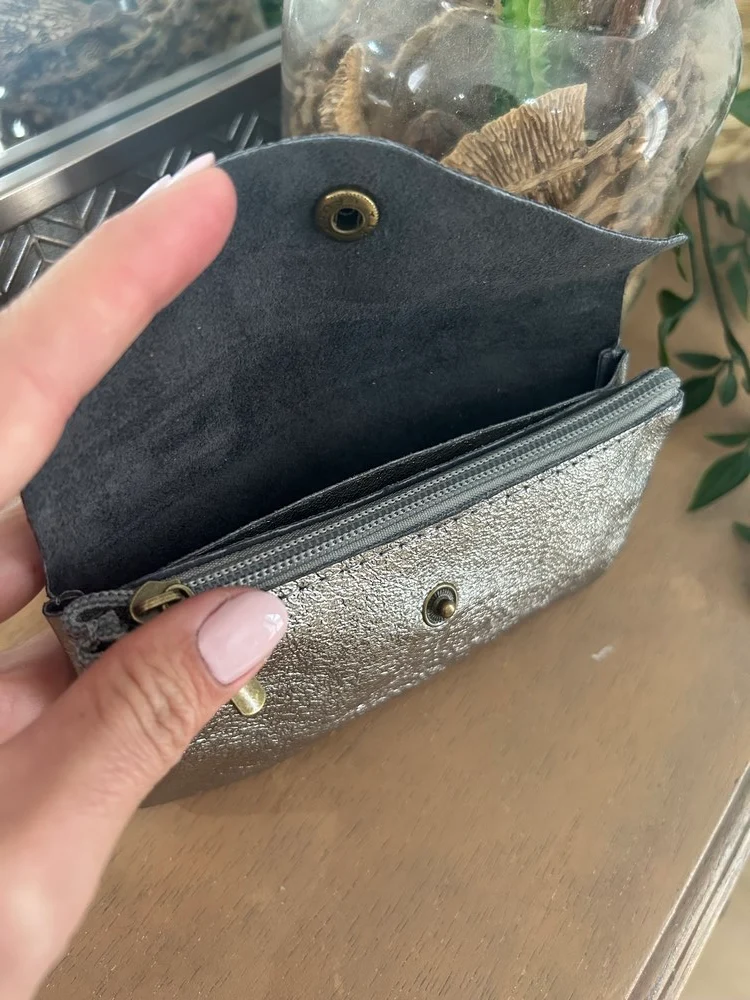 Porte monnaie Rico en cuir argent