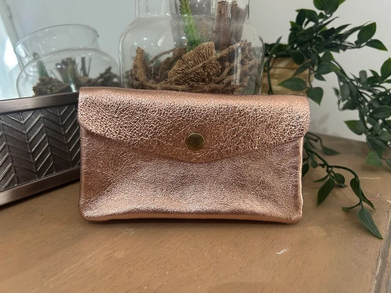 Porte monnaie Rico en cuir champagne rosé