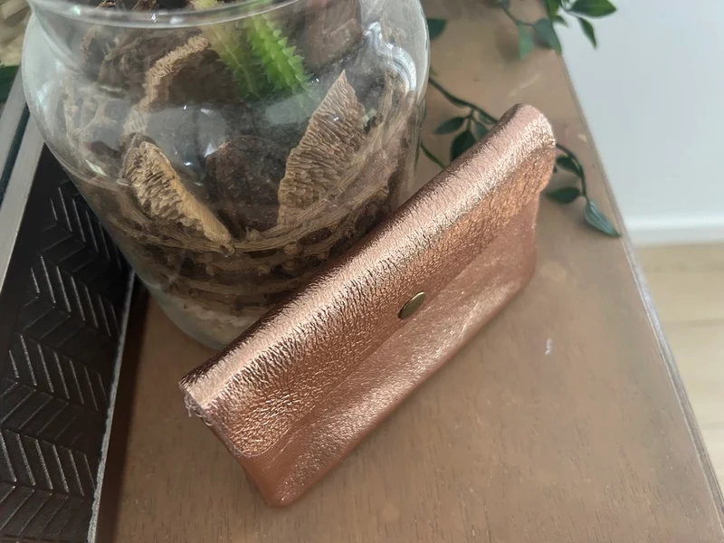 Porte monnaie Rico en cuir champagne rosé
